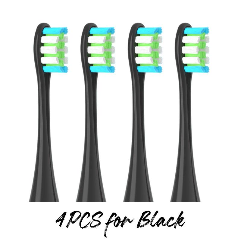 4 Stück Ersatzbürstenköpfe für Oclean X PRO/Z1/F1/One/Air 2/SE Soft DuPont elektrische Zahnbürste, vakuumversiegelt verpackt schwarz