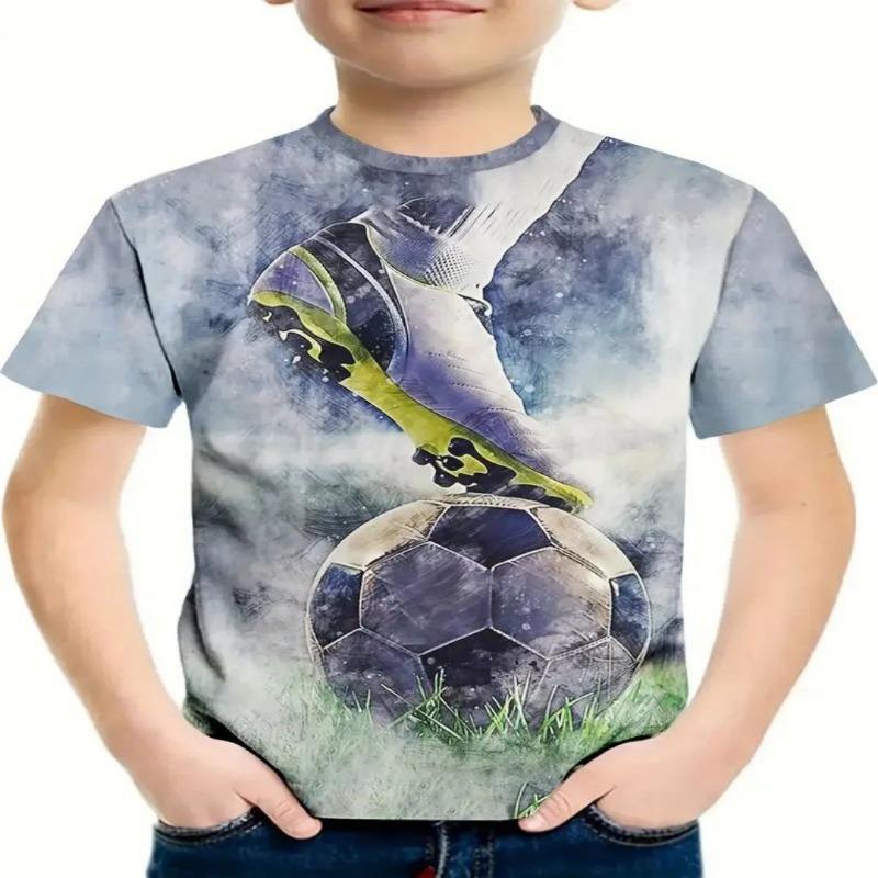 2026 Sommer neu Sport Fußball Print 3D T-Shirt Kinder kurzärmelig Freizeitkleidung Kinderkleidung Mode T-Shirt Jungen 130 gray