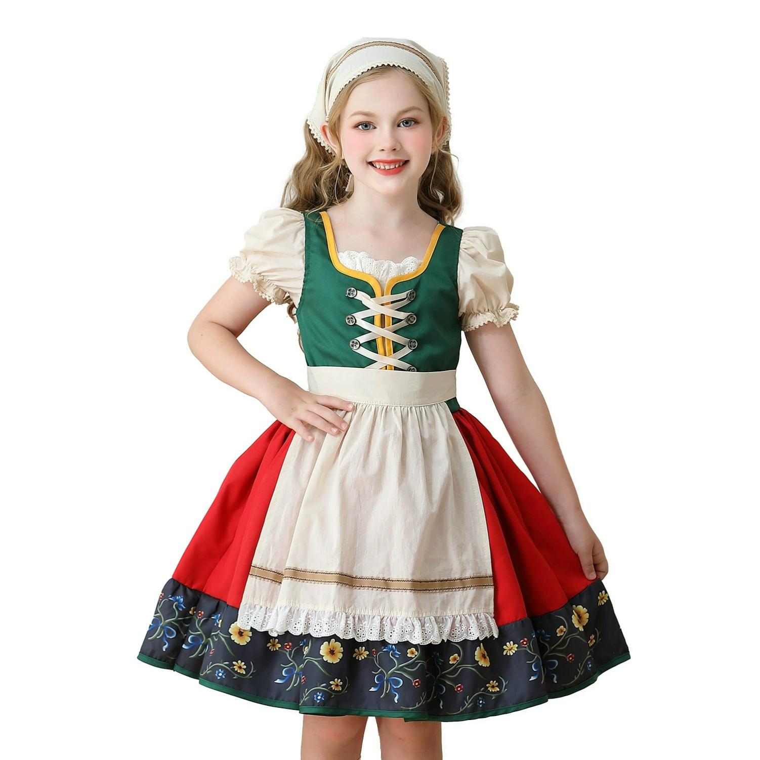 Kinderkleidung Ländlich Mädchen Bauernhof Oktoberfest Dirndl Kleid 150 beige