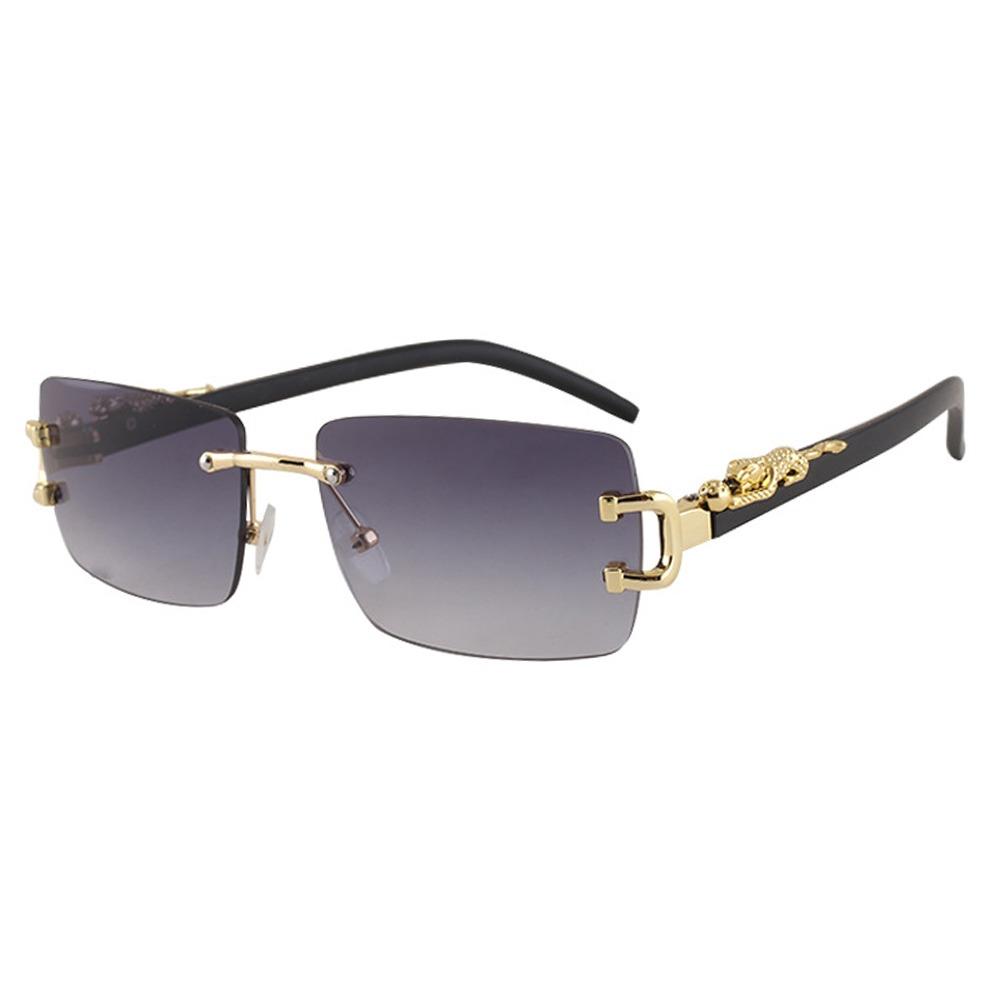 Leopardendekor Rechteckige Sonnenbrille Brille Langlebiges Metall Metall-Brillengestell Gestell Schnittkante Randlos Tönung UV400-Schutz Rahmenlose Brille