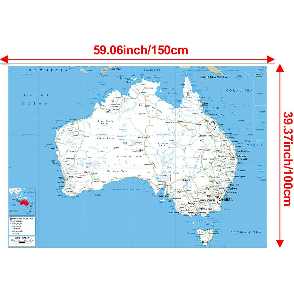 Rahmenlos,Karte von Australien-Straßenkarte,Wanddeko,Studium,Geschenk,Studien- und Reiseplanung,Pädagogische Wandkunst,Heimdeko 100*150cm