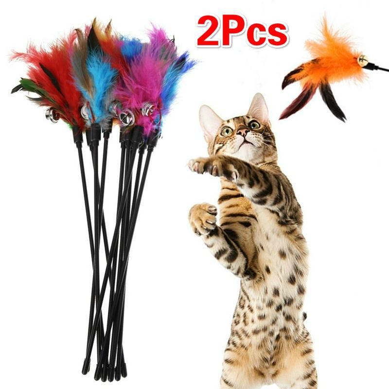 2 Stück Katzenspielzeug, Glockenfeder, lustiges Katzenstangenspielzeug 2PCS