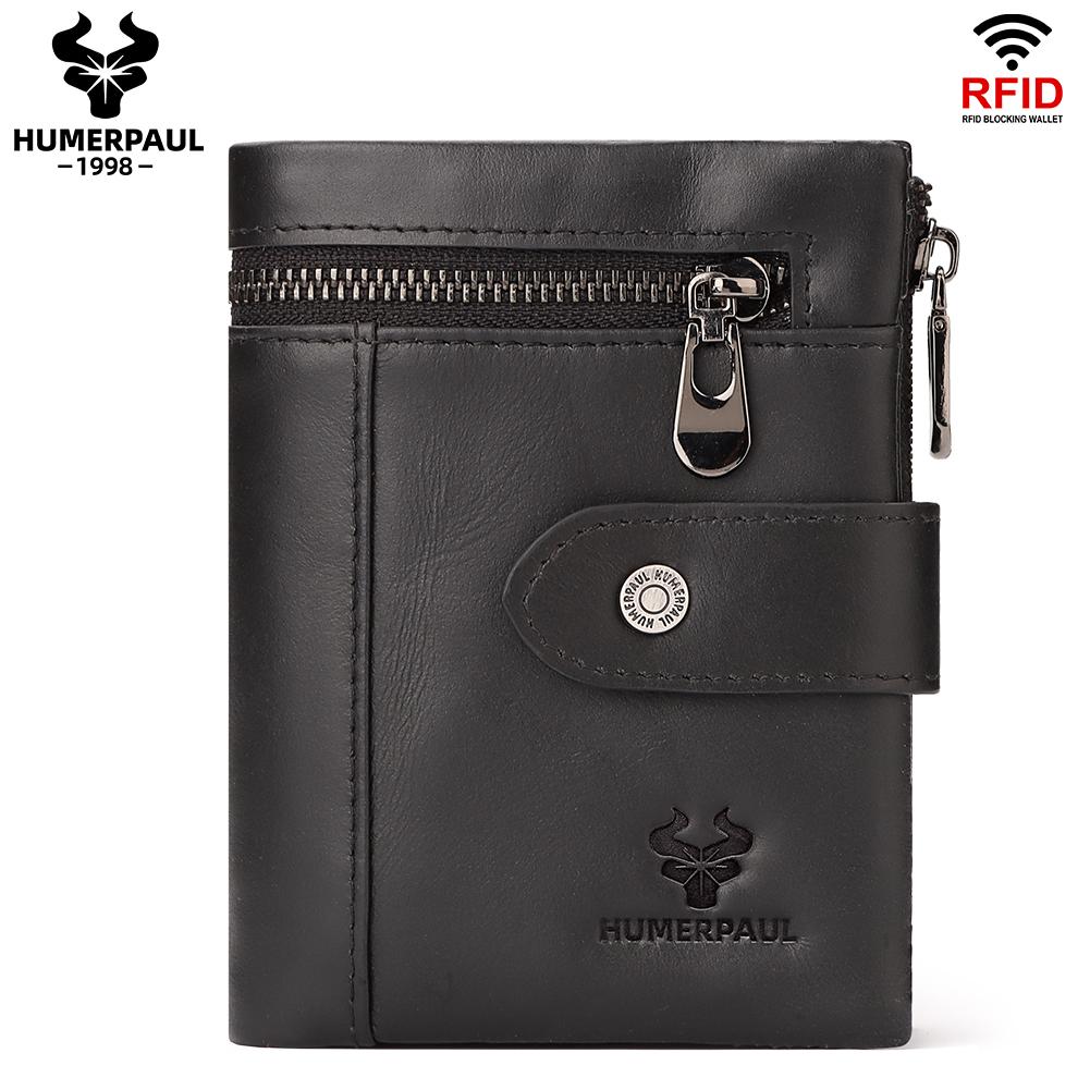 HUMERPAUL Echtes Leder Herren Geldbörse Leder Rfid Multi-Card Geldbörse schwarz