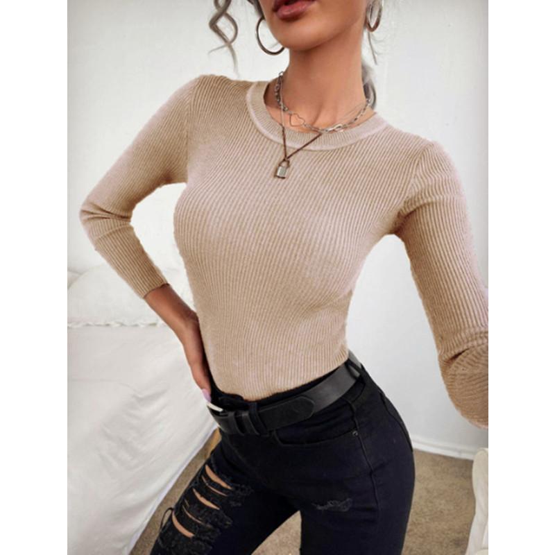 Herbst Winter Pullover Tops frauen Bodenbildung Pullover Mode Langarm Bluse Rippen Gestrickte Casual Jumper Pullover M khaki