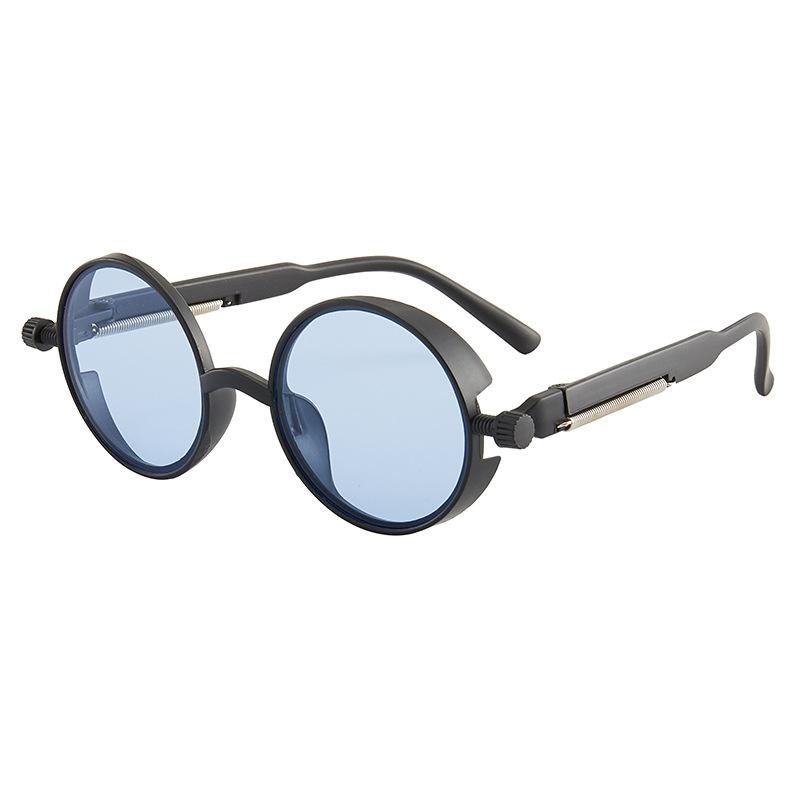 Klassische Gothic-Steampunk-Sonnenbrille, Luxus-Markendesigner, hochwertige Herren- und Damen-Retro-Sonnenbrille mit rundem PC-Rahmen blau