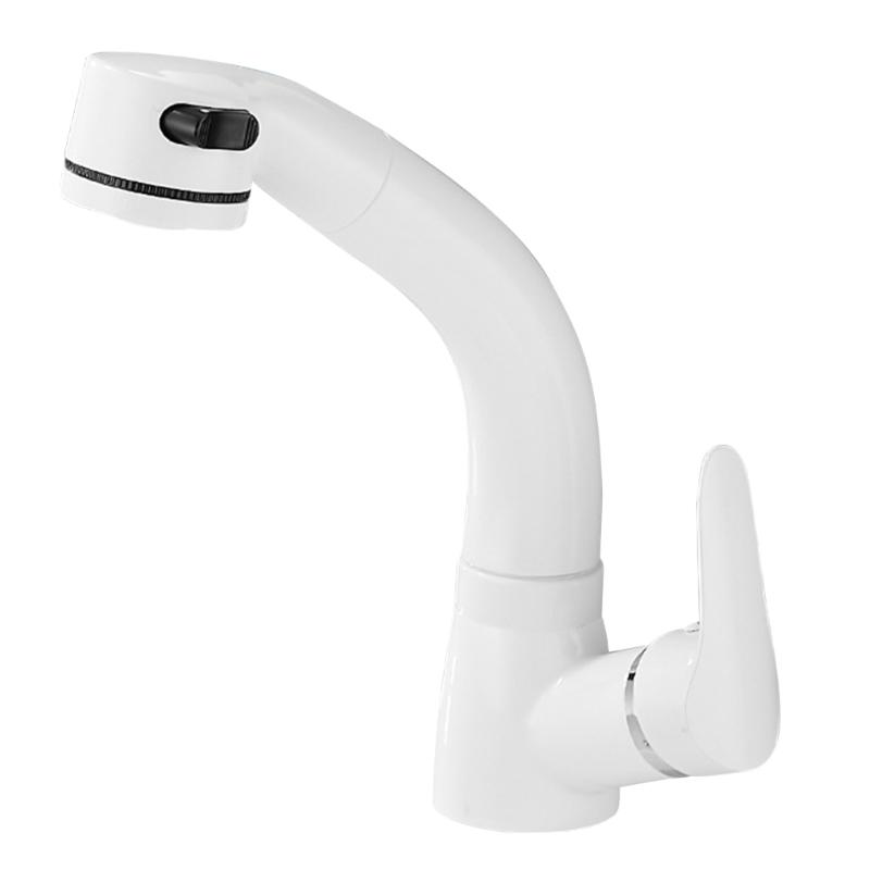 Badezimmer Ausziehbare Armatur Hoch und Runter Ziehbar Waschbecken Armatur Drehbar Mischbatterie Dehnbar Waschbecken Mischarmatur white