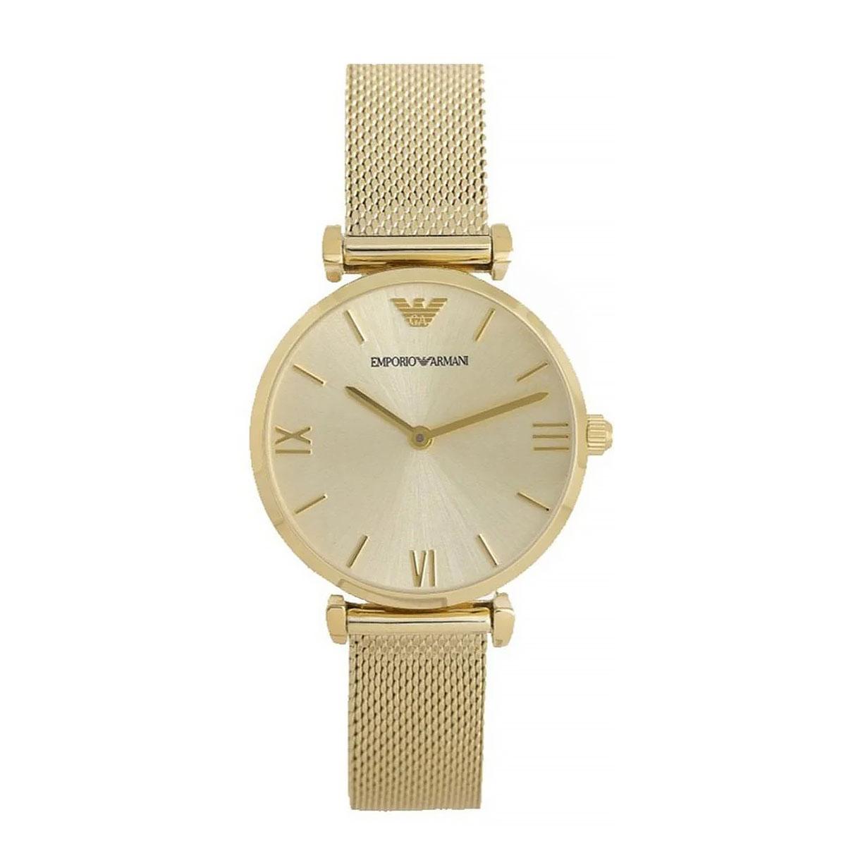 Emporio Armani AR1957 Retro Gold Zifferblatt Gold Mesh Armbanduhr für Damen gold