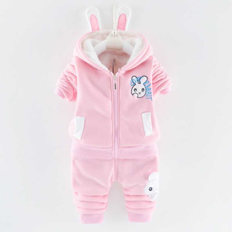 2021 Winter Baby Kinder Kleidung Sets Cartoon Kleinkind Jungen Mädchen Warme Mit Kapuze Mäntel Hosen Anzug Kinder Dicke Trainingsanzug Kleidung Set 80cm rosa