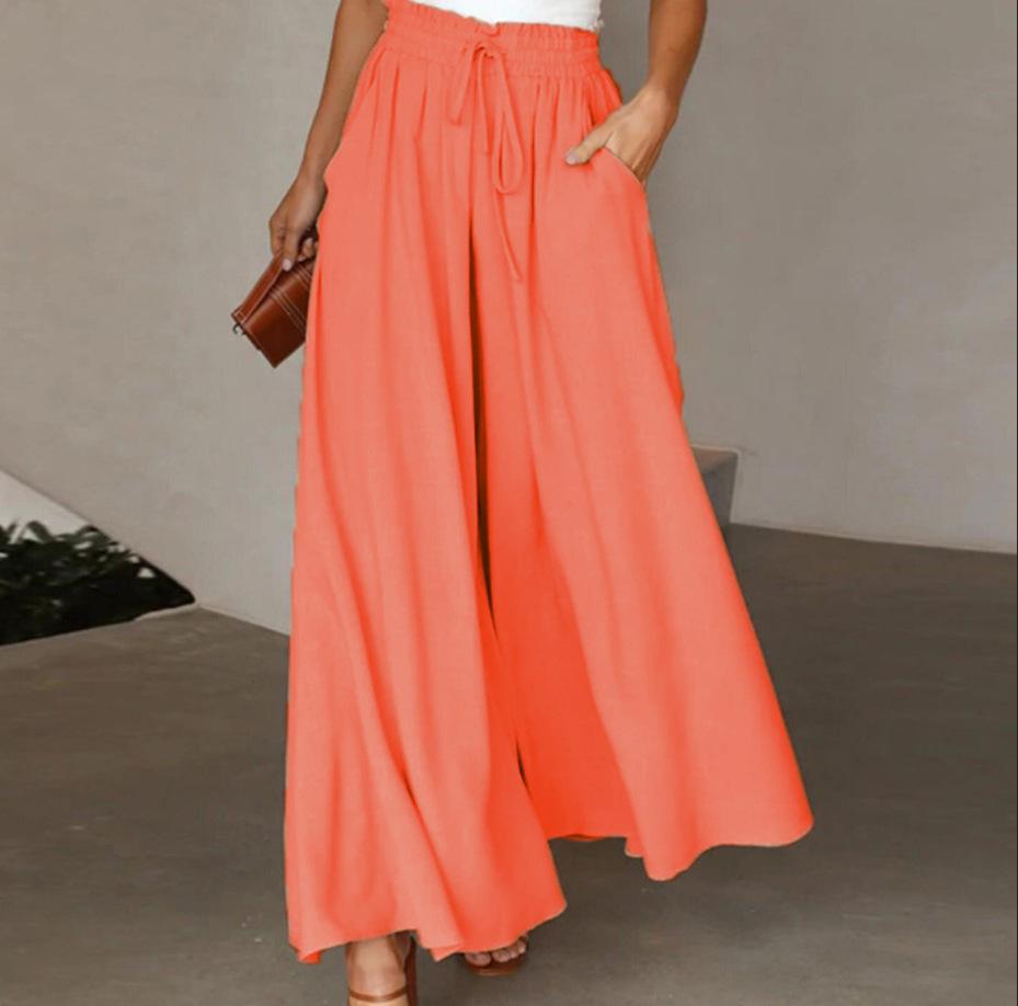 Damen Weitbeinige Hosen Sommer Culottes Elastischer Hoher Bund Fließende Palazzo-Hosen Locker Ausgestellte Hosen mit Taschen XL orange