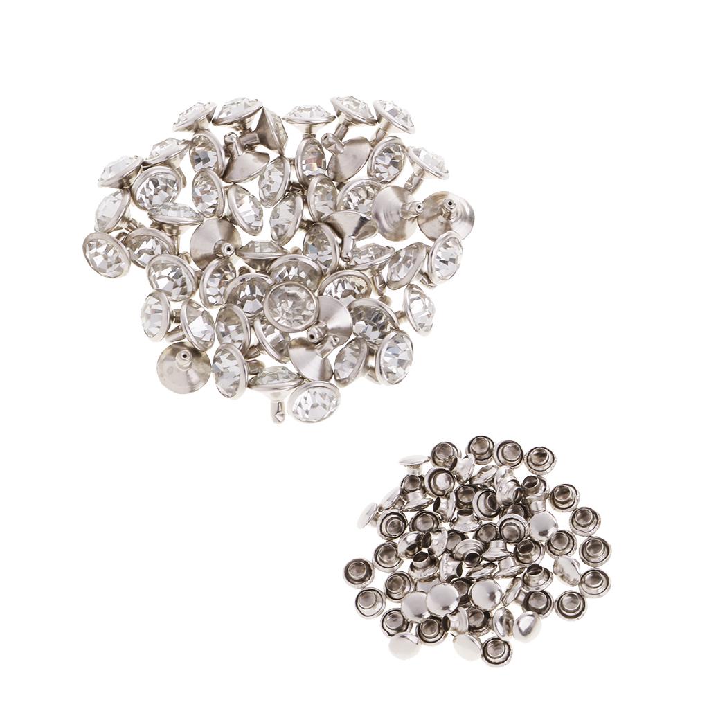 50 Stück Strass-Nieten, Nieten, Knöpfe zum Nähen, Basteln, 7 mm, Silber 7mm silber