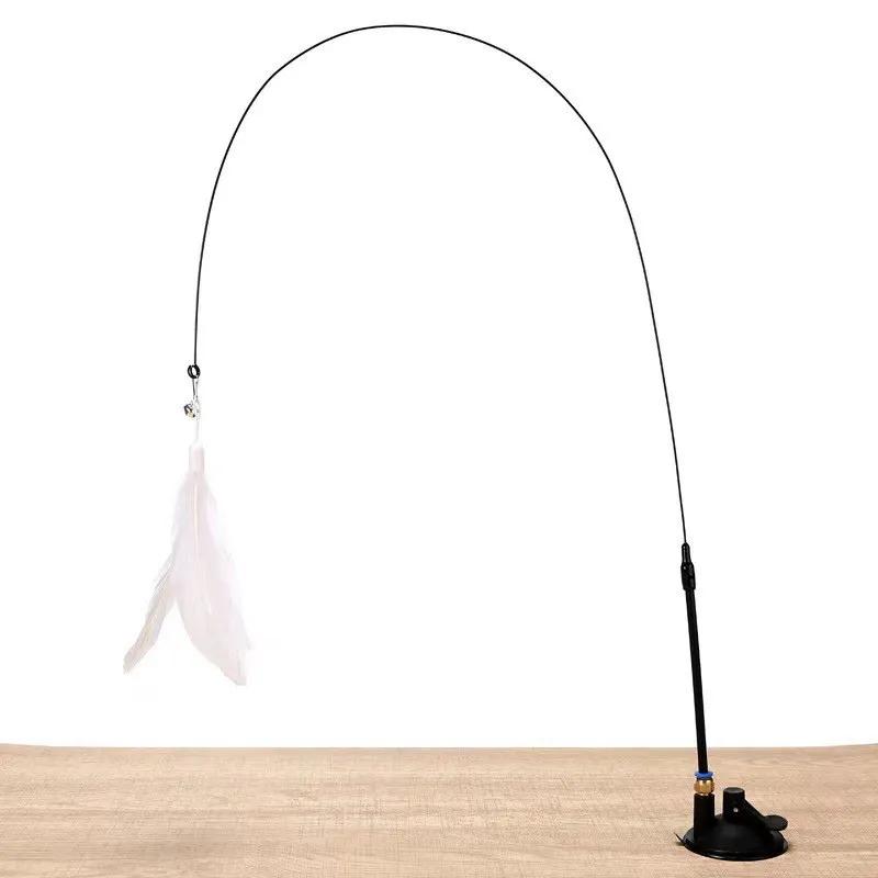 Katzenspielzeug, Federstab, interaktives Spielzeug, Kätzchenspielzeug mit Super-Saugnapf, abnehmbar, 2 Stück Federersatz, Katzenzubehör Handheld pole