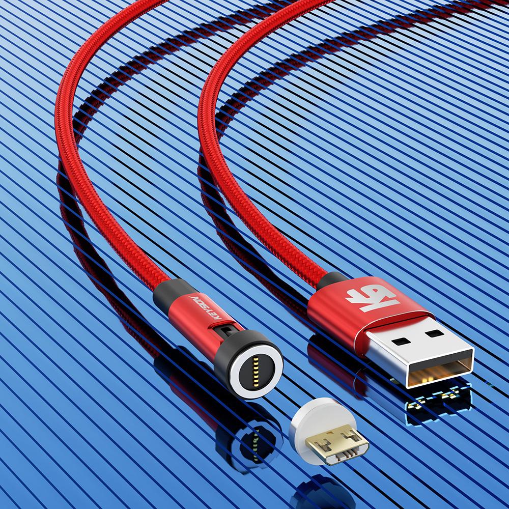 KEYSION 5A Magnetisches USB-Kabel, drehbares Gaming-Kabel, Schnellladung, Typ-C-Kabel, Magnet-Ladegerät, Daten, Micro-USB-Handykabel for Micro 1m 3A rot