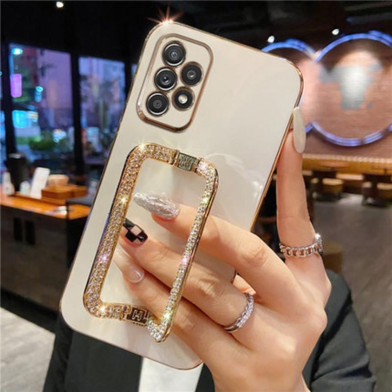 Korea 3D Crystal Folding Holder Plating Handyhülle für Samsung S22 S21 Plus Ultra S20 FE S10 Plus Note 20 Pro Glitzer Strass Diamant Standschale for samsung S21 ULTRA weiß