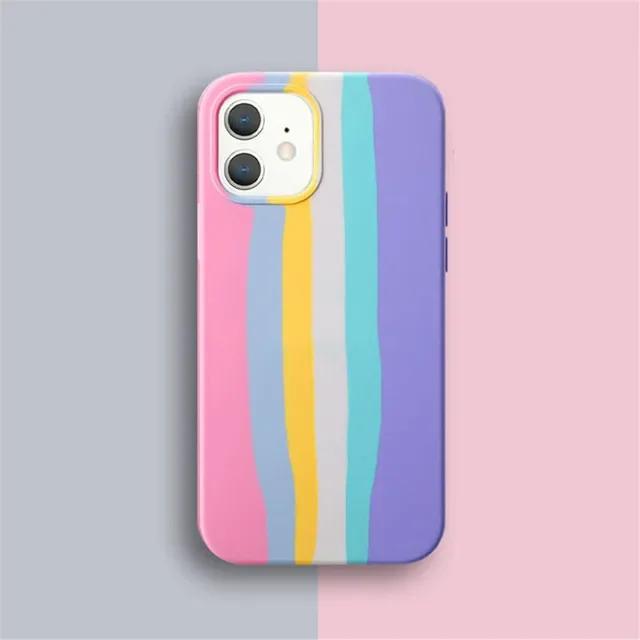 Regenbogen-Flüssigsilikonhülle für iPhone 15 14 13 11 Pro Max für iPhone 12 X XR XS 8 7 Plus All-inclusive-Schutzhülle For iPhone 15 pro rosa