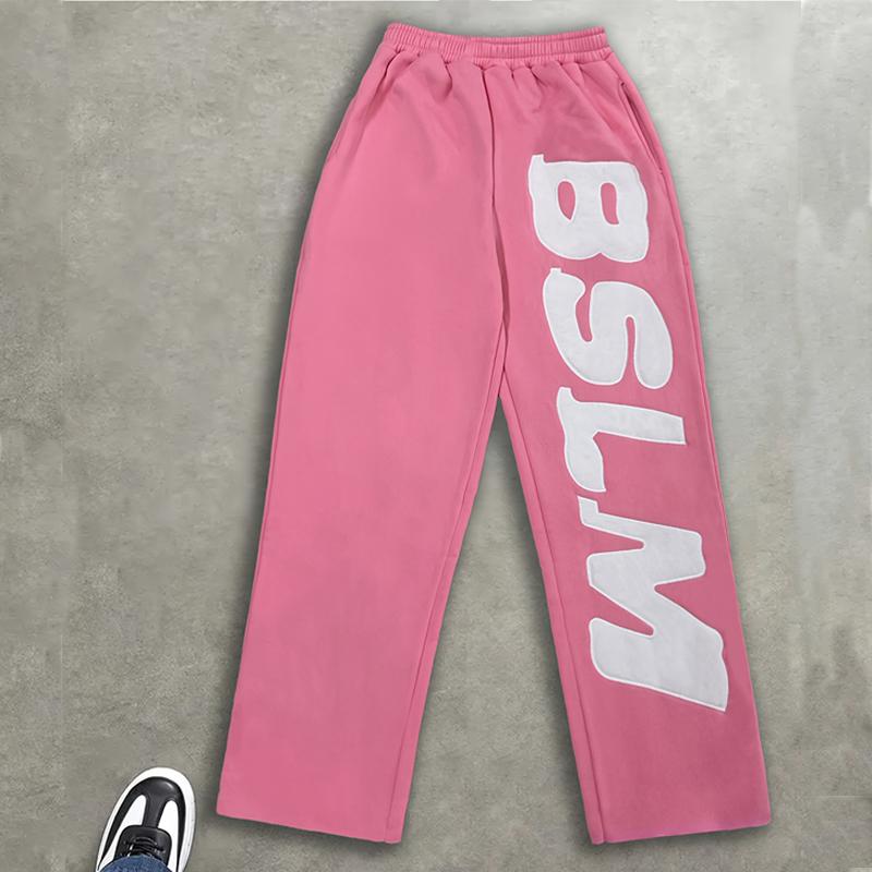 Europäische und amerikanische Herbst- und Winter-Personalisierte Street-Hip-Hop-Buchstabenstickerei Modische Freizeithose für Damen und Herren L rosa