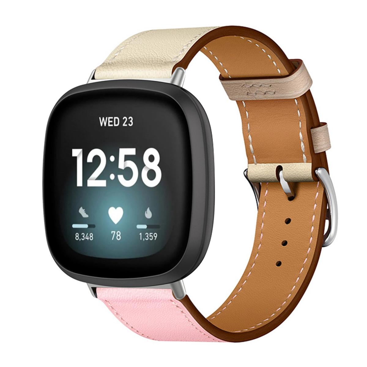 Echtes Lederarmband für Fitbit Versa 4 3 Versa Lite Armband Smartwatch Armband für Fitbit Sense 2/1/Versa 2 1 Correa Uhrenarmband Dornschließe For Fibit Sense 2 rosa