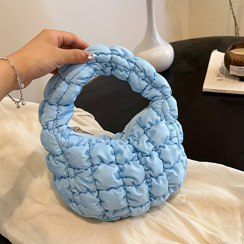 Gesteppte Wolken-Tasche Damenhandtasche, Weiche flauschige lässige Umhängetasche, Leichte daunengesteppte Tragetasche für Damen, Reißverschluss, Tragetasche himmelblaue