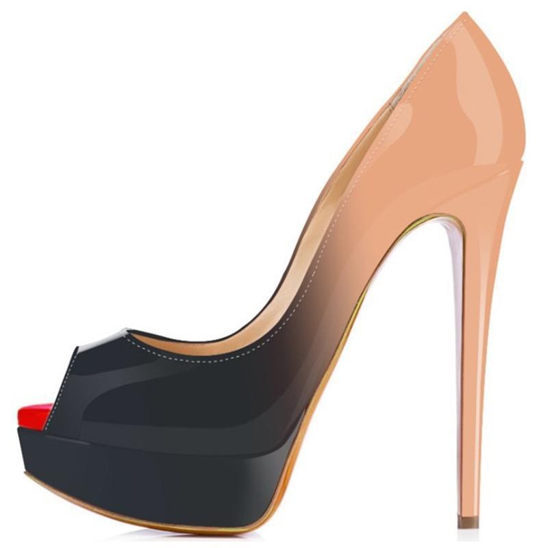 Crossdresser Unisex Herren Hot Drag Queen Fashion Sexy High Heels Peep Toe Stilettos Plateau Pumps Farbverlauf Lackleder Heels Schuhe 39 nude