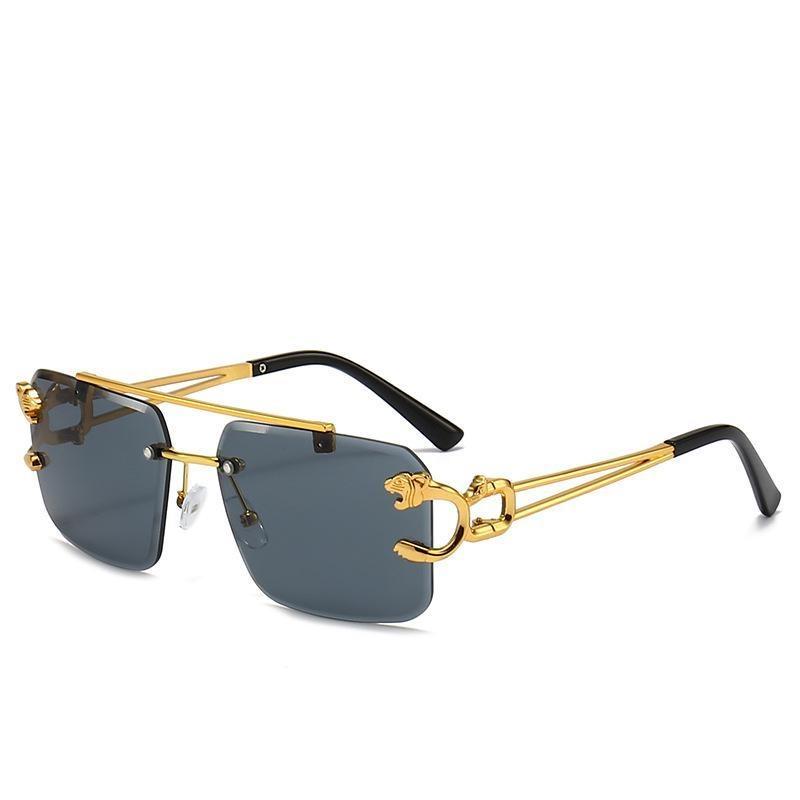 Vintage quadratische randlose Sonnenbrille Damen rahmenlose Sonnenbrille für Herren Leopardenbrille schwarz