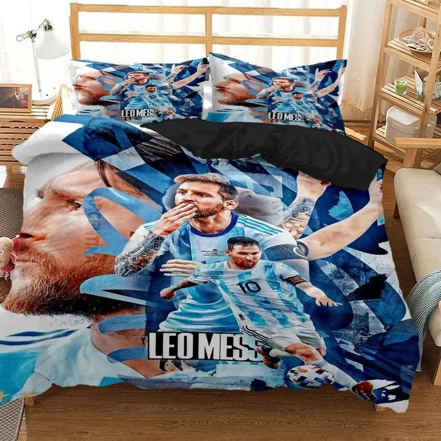 Messi Fußball-Superstar Bettwäsche-Set 3D-Druck FC Barcelona Bettbezug Bettwäsche-Set Weich King Full Size Bettwäsche-Set Für Jungen EU Single(135*200cm)3pcs