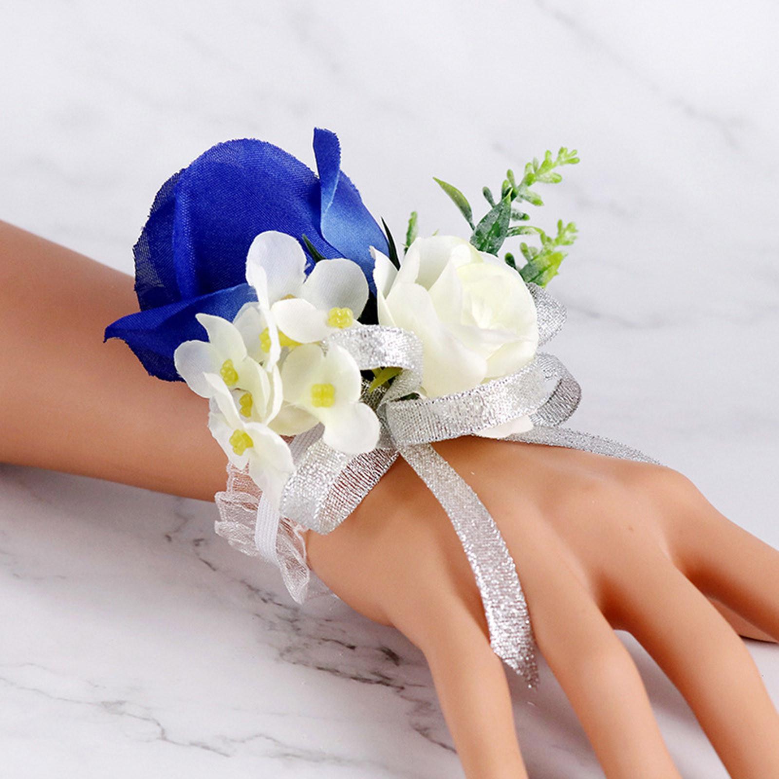Blaue Handgelenkblume und Corsage, Corsage-Abschlussball-Dekoration, Rosen-Corsage, Handgelenkblumen-Corsage-Armband-Set für Hochzeitstagsabschlussball-Party One Size