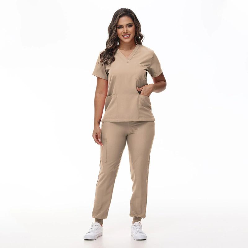 Dehnbare Krankenschwesteruniformen V-Ausschnitt Oberteil Jogginghose Kasack-Sets Chirurgische Arbeitskleidung Zahnarzt Pflegeanzug Krankenhaus Arzt Outfit 2XL