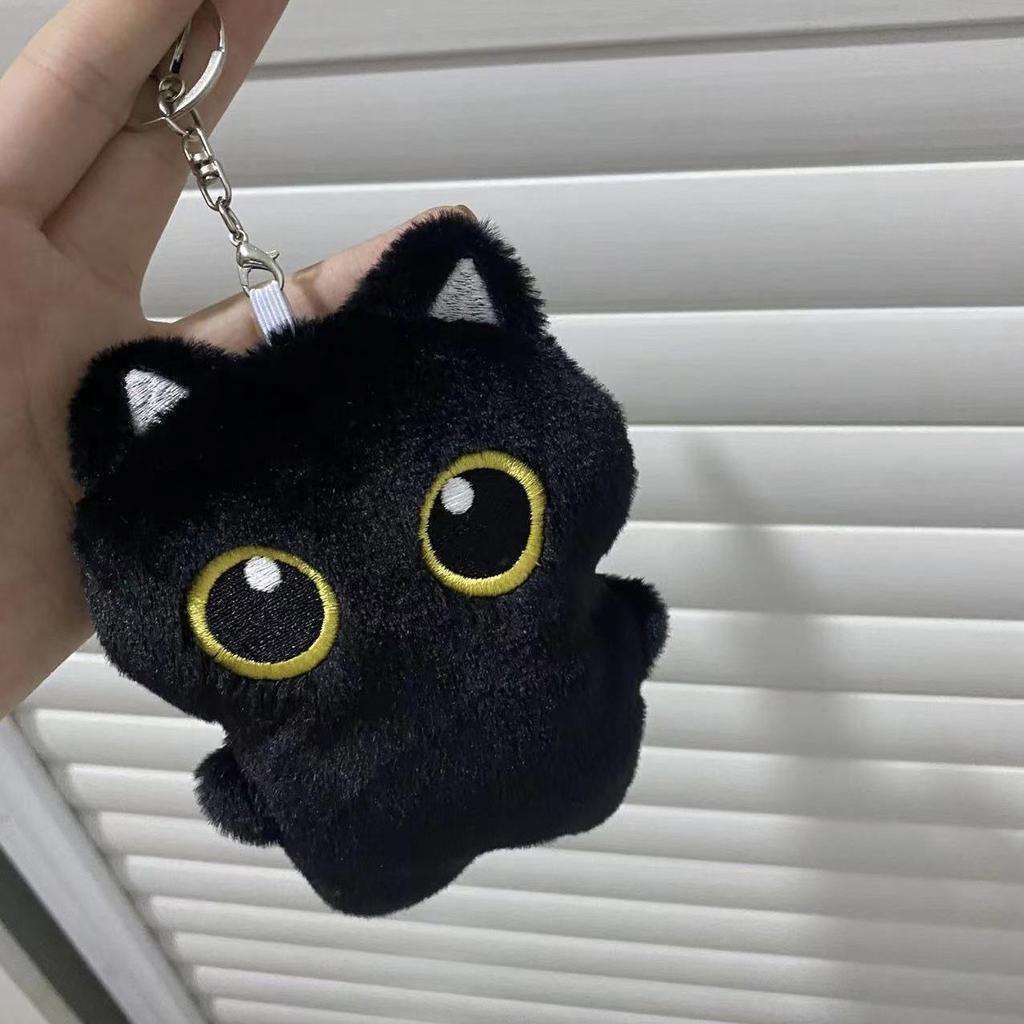10 cm süße schwarze Katze Plüschtier Puppe kleiner Anhänger Kuschelkissen Kissen Ins schwarze Katze Plüschtier Puppe für Jungen Mädchen Geburtstagsgeschenke 1PC schwarz