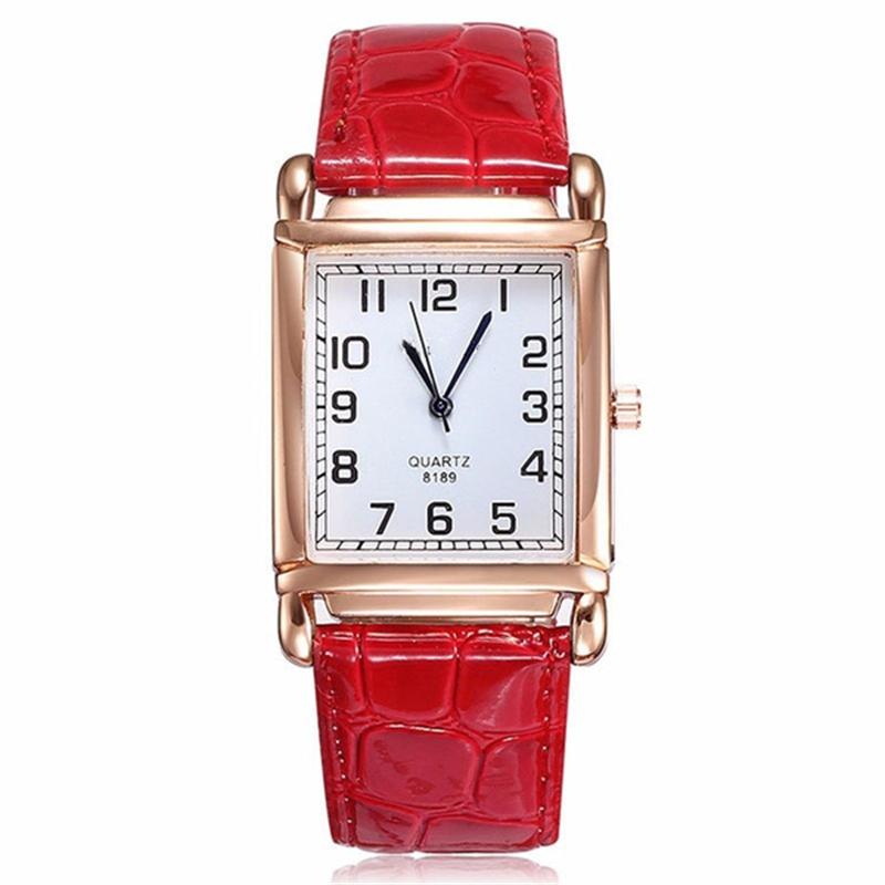 Modische Damen-Armbanduhr aus quadratischem Leder, elegante Business-Kleideruhr, einfache Quarz-Analog-Armbanduhr rot