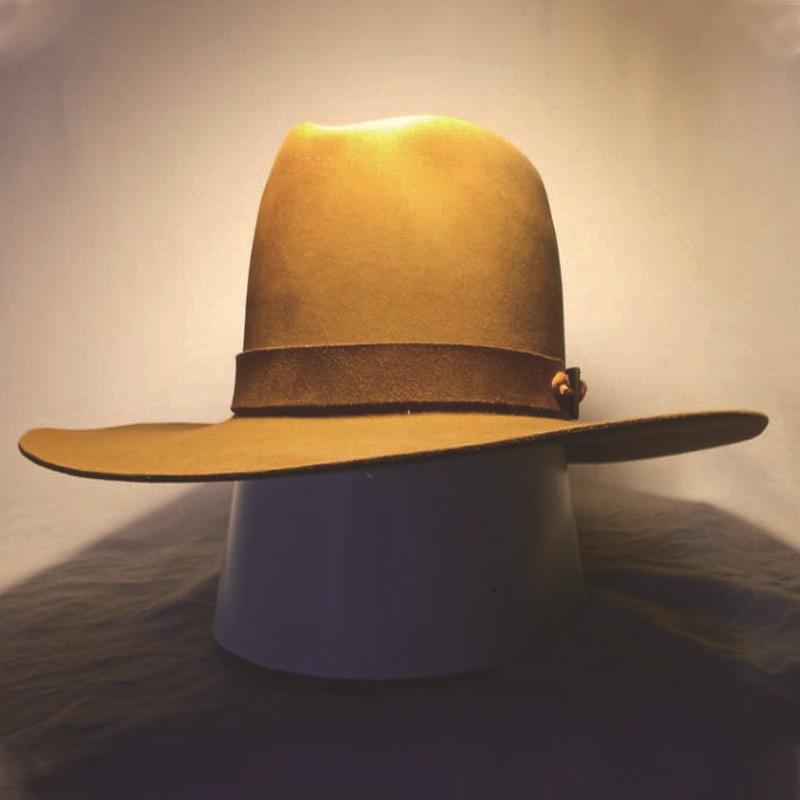 Jazzhut, modischer Zylinder aus reiner Wolle, Gürtel, Zylinder aus reiner Wolle, britischer Vintage-Hut mit hohem Schaft, Schaffilz L（58-60cm） gelb