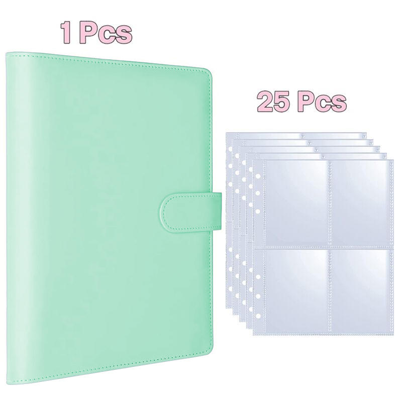 4-Fächer Innenseite Kpop Fotokarten Binder A5 Nachfüllbares Karten Foto Aufbewahrungsalbum mit 200 Kartenfächern Für Idol-Karten Sammler Sammelkartenhalter Shell + 25pcs binder grün