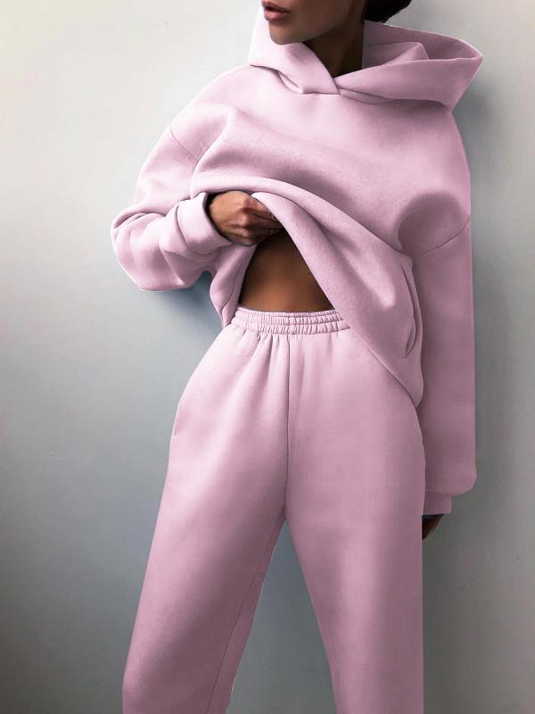 Damen Elegante Feste Sets Für Damen Warme Hoodie Sweatshirts Und Lange Hose Mode Zweiteilige Sets Damen Sweatshirt Anzüge XL rosa