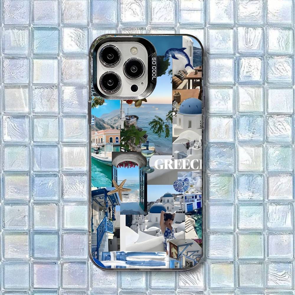 Griechische Santorini Sommer Handyhülle Für iPhone 17,16,15,14,13,12,11,Air,X,XR,Pro,Max,Plus Schutz Beschichtung iPhone11
