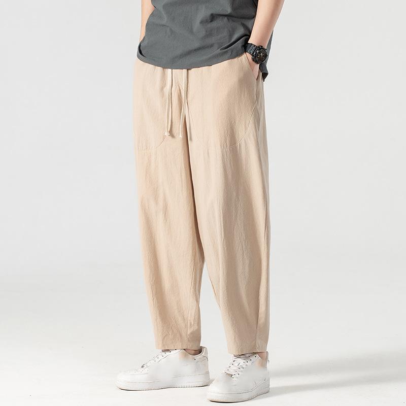 Hosen Große Größe Sommer Männer Baumwolle Hohe Große Größen Breite Bein Leinen Hose Übergroße Jogger Hosen Männlich Plus größe Lose Hosen Männer 8XL beige