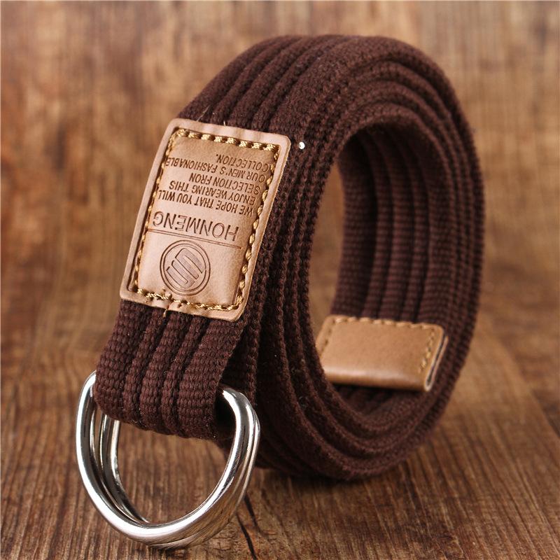 Korean-Style19Color Doppelring Canvas Gürtel Casual Hosen Canvas Gürtel Trendy Double RingDYouth Hosengürtel mit 115cm kaffeebraun
