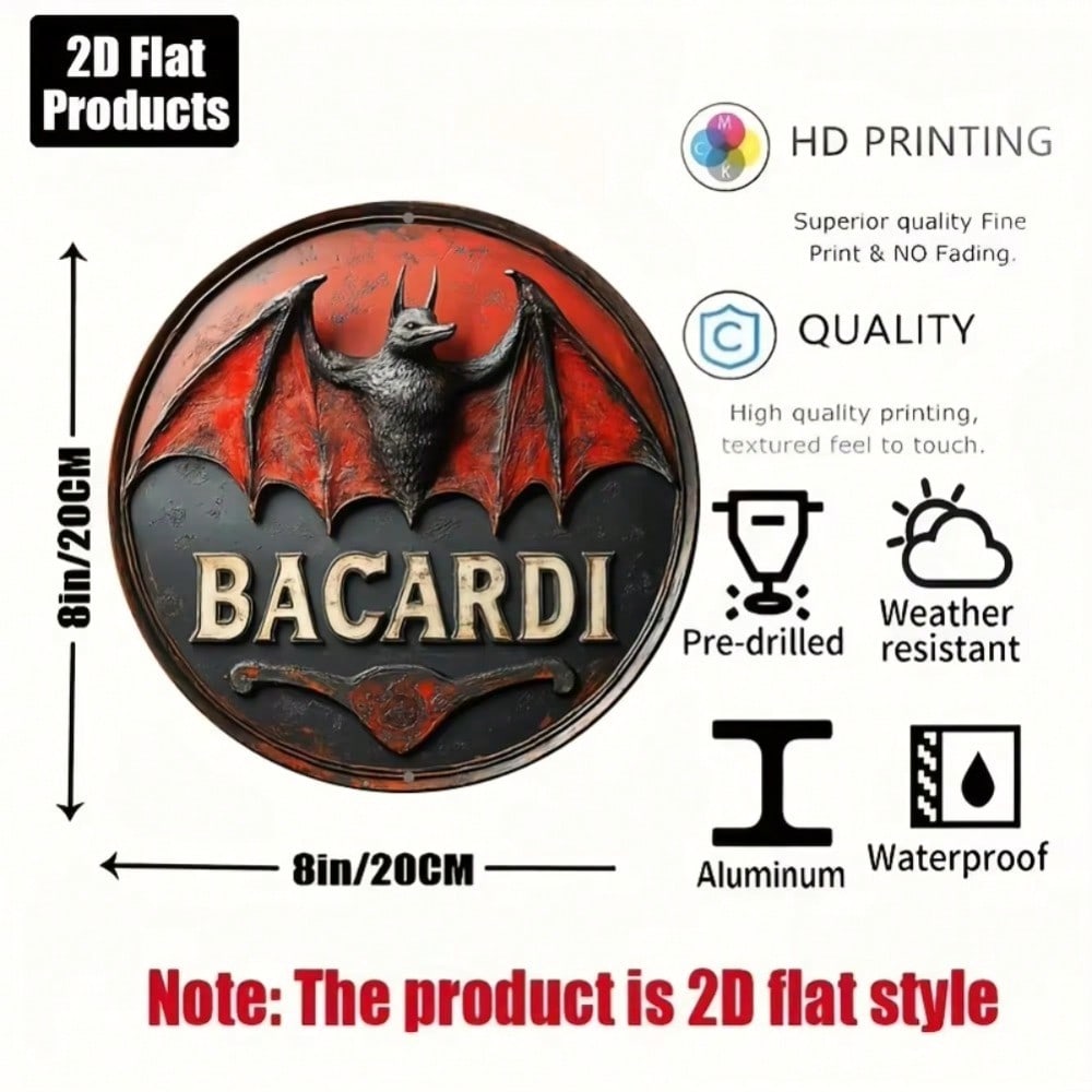 Bacardi Logo Runde Aluminiumplakette Wandkunst Metallschild für Bar Heimdekoration 20x20