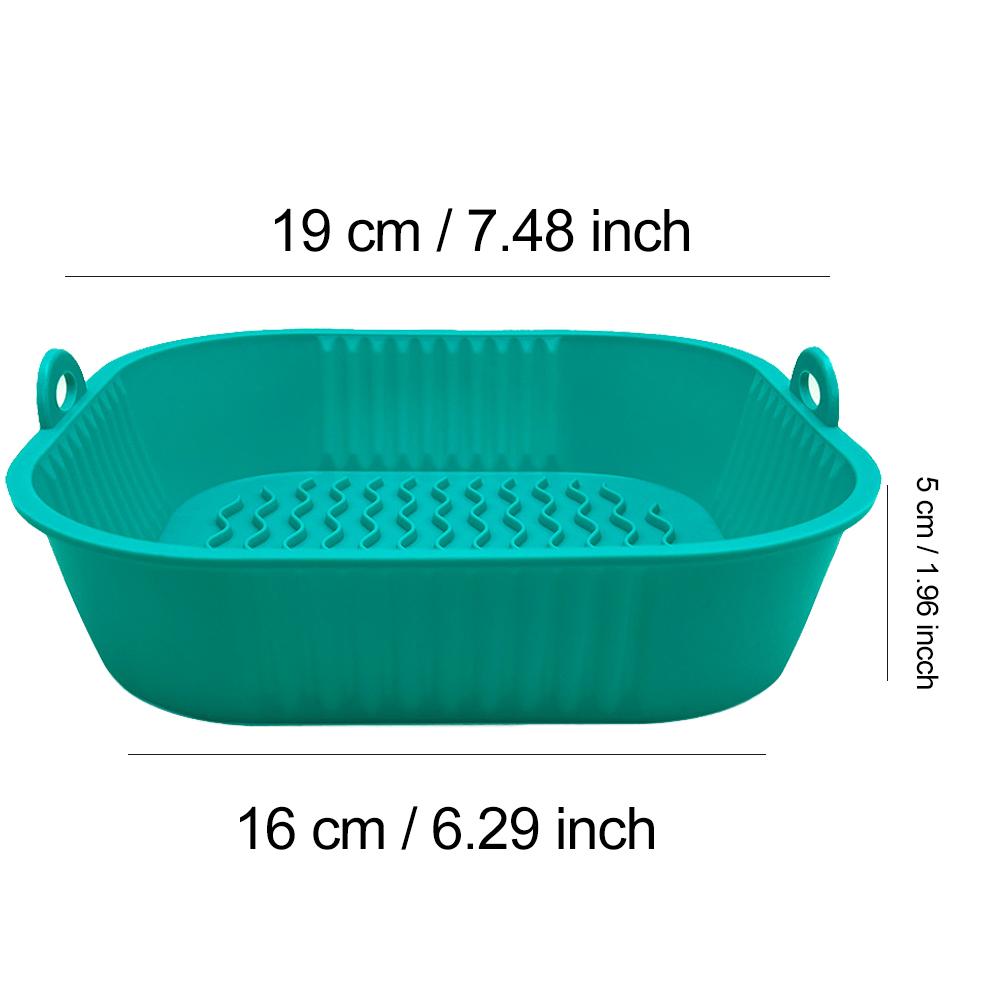 22 cm Silikon Air Fryer Backkorb Liner Tablett Lebensmittelecht wiederverwendbar quadratisch BBQ Grill Pad Platte Airfryer Ofen Backform Topf Pfanne für Küche 19CM grün
