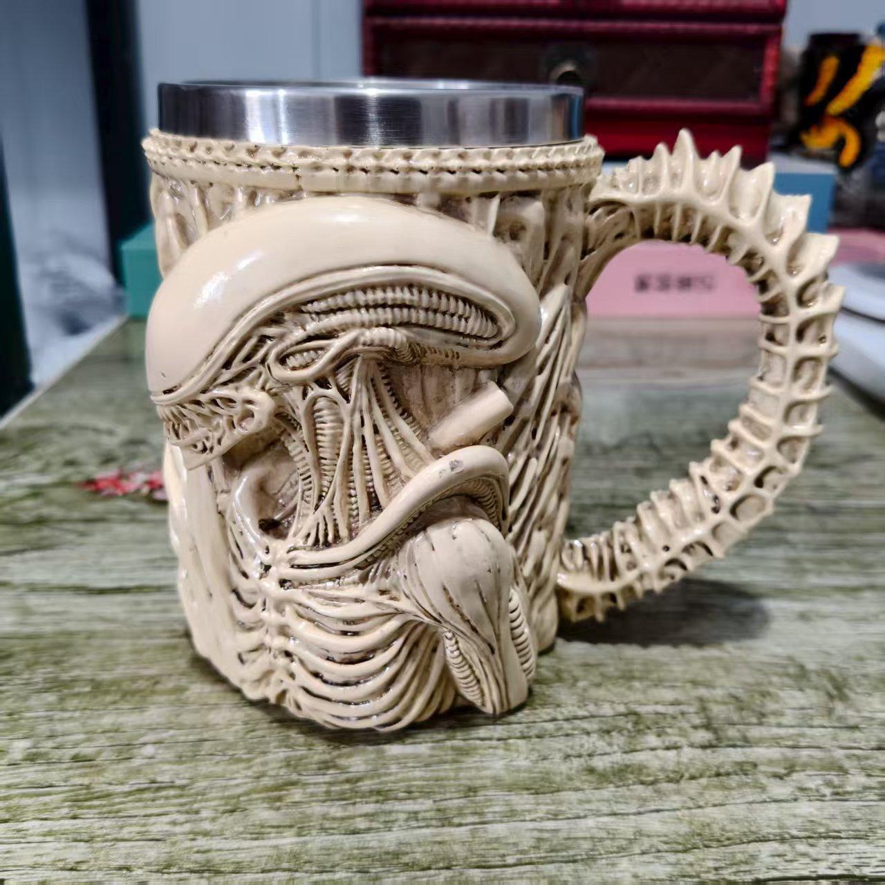 Gotische Kreative Harz Edelstahl Tasse 3D Flach Wärmeübertragung Alien Kaffeetasse Für Haus Und Büro Dekoration Personalisierte Geschenke 301-400ml