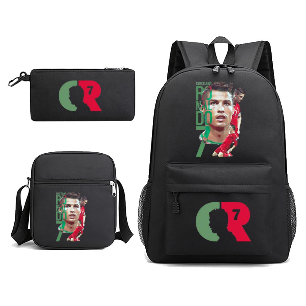 CR7 Ronaldo Rucksack Canvas Rucksack Schultasche Rucksack Umhängetasche Federtasche Teenager Schule 3-teiliger Rucksack 15.6 inch schwarz