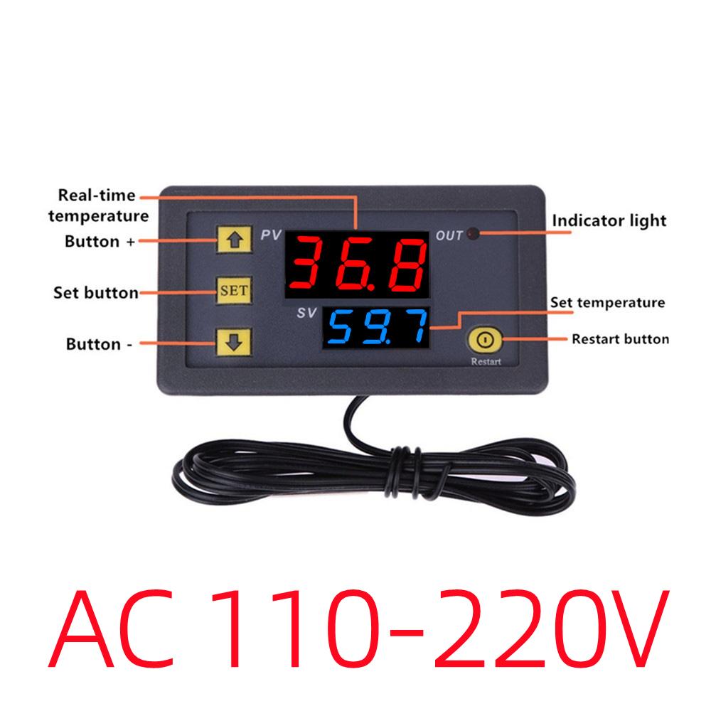 W3230 Digitaler Temperaturregler LED-Anzeige 12V/24V/AC110-220V Mikrocomputer-Thermostatschalterregler Wärme-/Kühltemperaturregler mit Sensor 110~220V