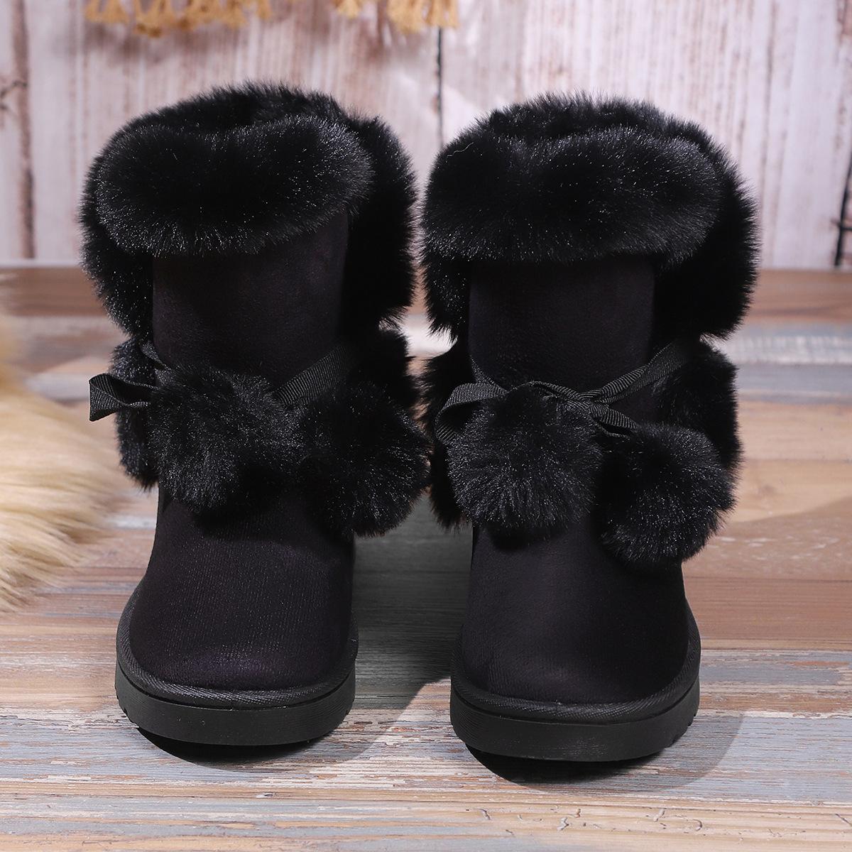 Neue Schneestiefel Damen Winter große Größe Baumwollstiefel Baumwollschuhe Bommel Damen mittelhoch warm vielseitig lässig Damen Schneestiefel 41 schwarz