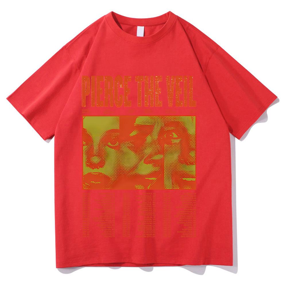 Pierce The Veil Ivory Screamblocks T-Shirt Baumwolle Unisex Shirt T-Shirt Männer Frauen Sommer Lässig Rundhals Hochwertiges T-Shirt Kleidung L rot