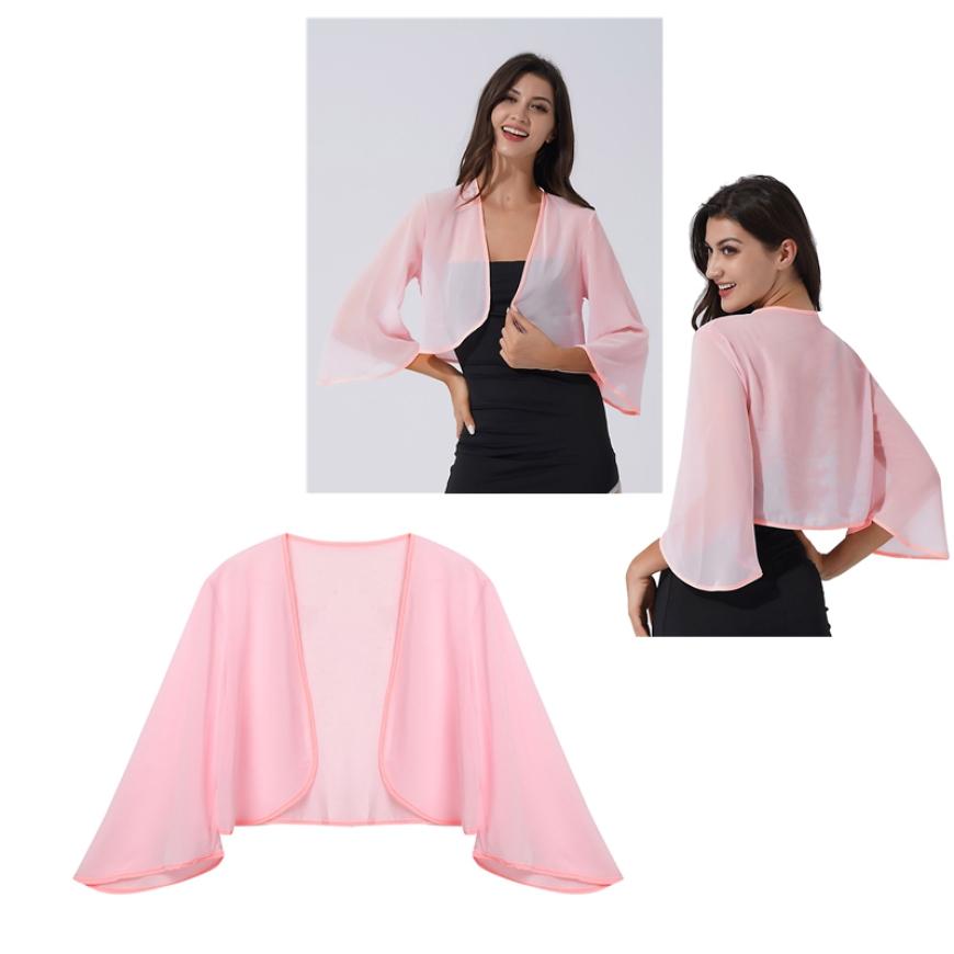 Strand Sonnenschutz Chiffon Strand Schal Schal Tops 3/4 Ärmel Strickjacke Bolero Jacke Hochzeitskleid Schals M rosa