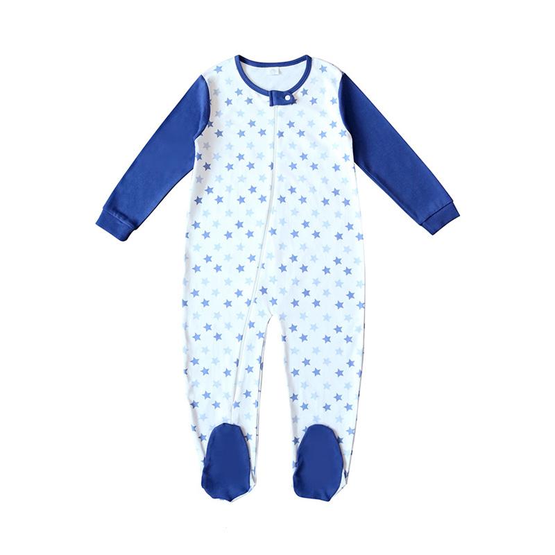 Baby Kinder 5 bis 7 Jahre Alt Einteiler Strampler Langarm 100% Baumwolle Kleidung Reißverschluss Jungen Und Mädchen Kleidung Schlafanzug Strampler 110 dunkelblaue/weiß