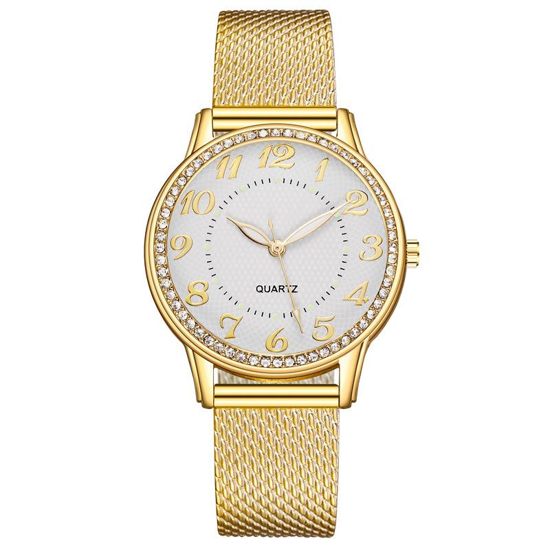 Luxuriöse trendige Unisex-Kristalluhren, lässige Quarzuhr, leuchtende Damenuhr, Armbanduhr, weibliche Strass-Mode, Mesh-Gürtel, Damenuhr gold