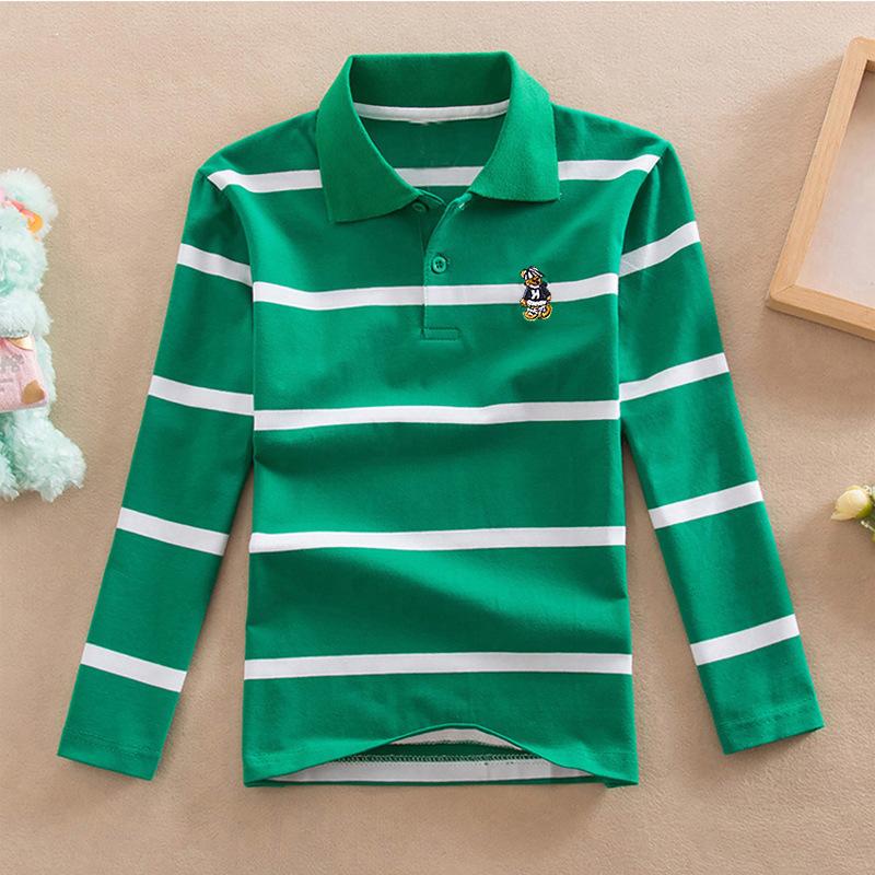YUBAOBEI Jungen Poloshirt Frühling und Herbst Kinderkleidung Langärmliges Revers Streifen T-Shirt für 1-13 Jahre alte Kinder 8/105cm grün