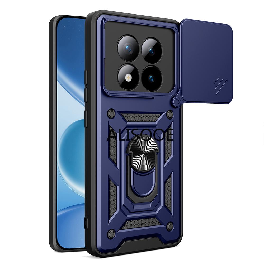Schiebekamera Hülle für Xiaomi Redmi Note 15 Pro Plus Hülle für Redmi Note 15 Pro 5G Capa Ringständer Halter Stoßfeste Abdeckung Redmi Note 15 5G blau