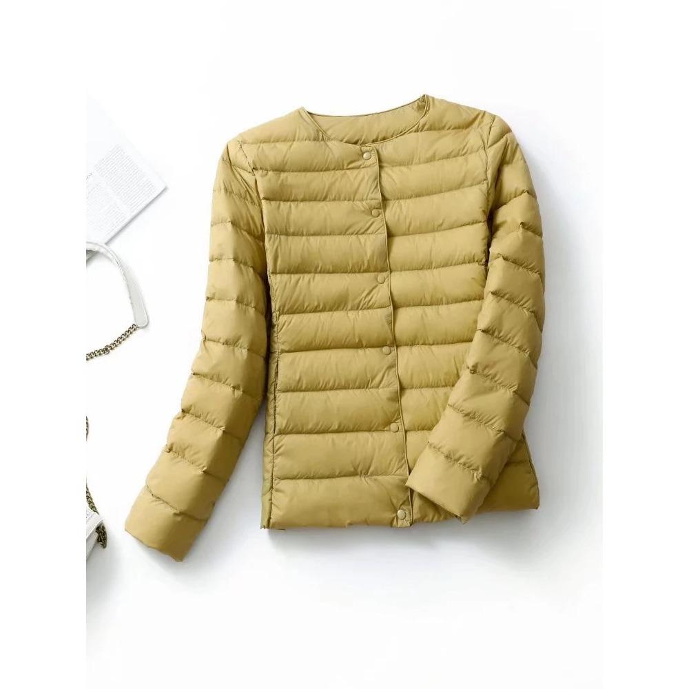Ultraleichte Daunenjacke für Damen, mattes Gewebe, leichte Jacke, warm, winddicht, Parka, Damen-Daunenjacken plus Mäntel L gelb