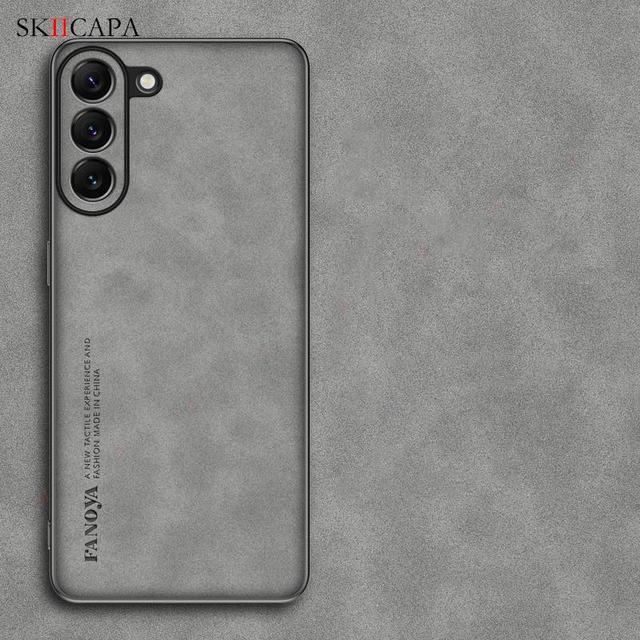 Schaffell Ledertasche für Samsung S23 Ultra 5G Weiche Silikon Bumper Handyhülle für Galaxy S21 FE S22 Plus S20 fe S23 Note 20 Ultra Slim Handyhülle For samsung S21 graue