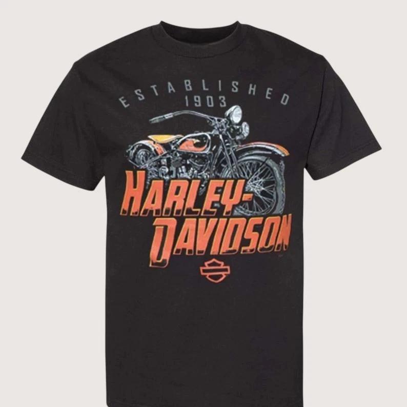 Biker Schicksalhaftes Grafik T-Shirt Schwarz Rundhals Baumwolle Kurzarm L