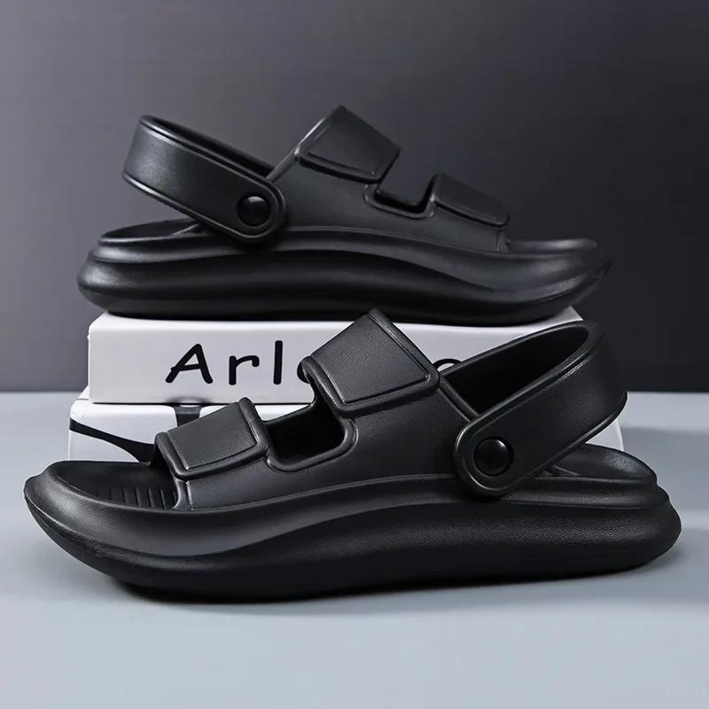 Herren EVA Pantoletten Badeschuhe Sommer Dicke Plateau-Sandalen Mode Indoor Zuhause Rutschfest Outdoor Lässig Flache Strandsandalen 40-41 schwarz